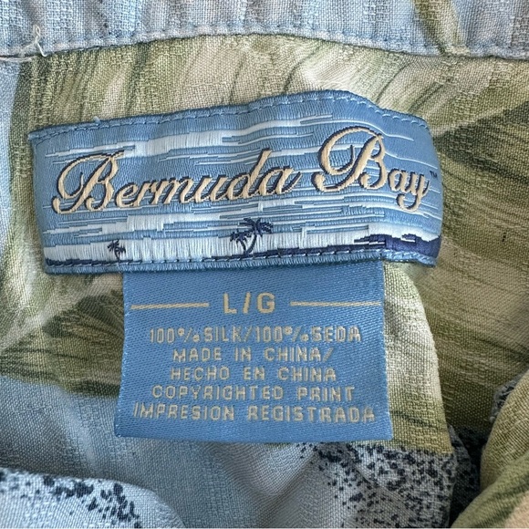 Bermuda Bay 100% Silk Men’s Button Up Shirt Hawaiian Tropical Short Sleeve Large - Picture 7 of 8